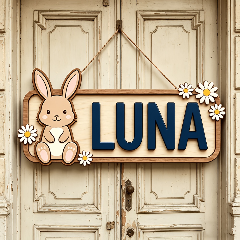 Baby Nursery Accent Wall - Customizable Bunny & Daisy Wooden Door
