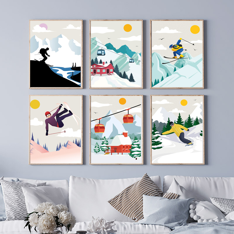 Baby Nursery Mountain Theme - Minimalist Snow Mountain Canvas Wall Art