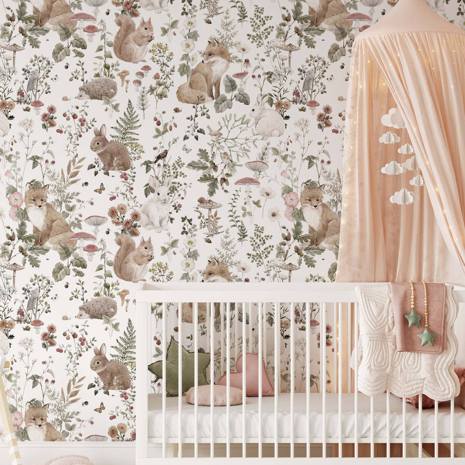 Baby Nursery Mural Wallpaper - Forest Babies MuraL, Boys Nursery Vintage