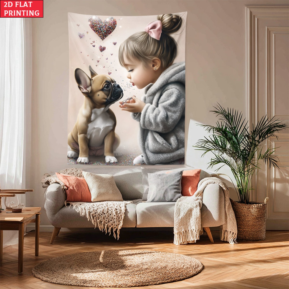 Baby Nursery Girl Room - Girl with french bulldog puppy heart