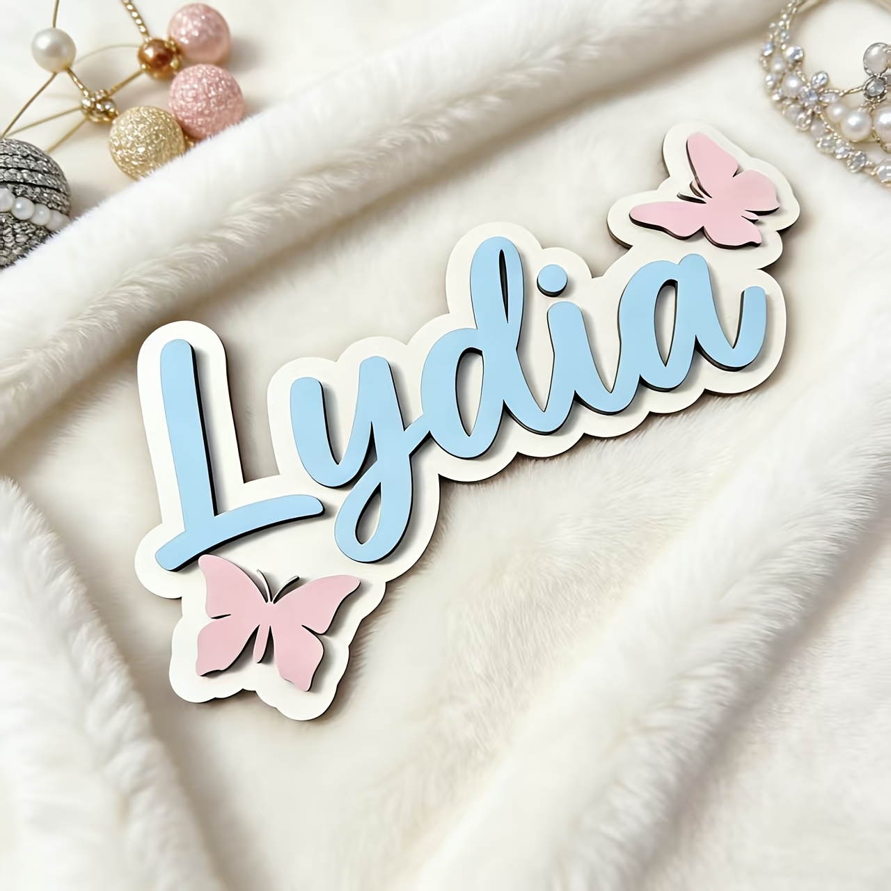Baby Nursery Baby - Personalized Blue & Pink Butterfly Name