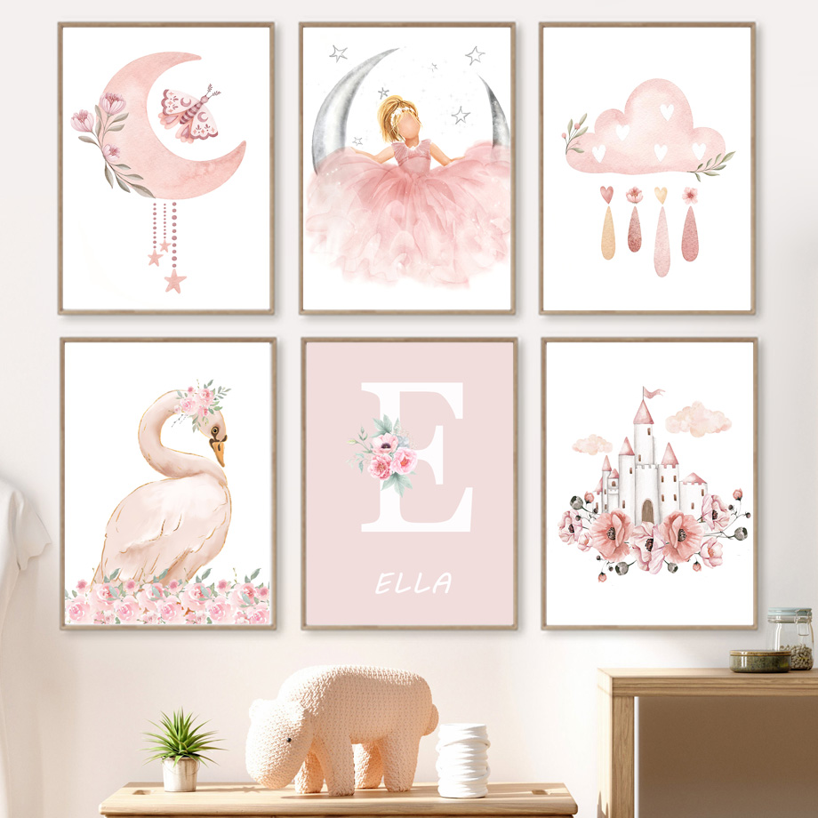 Baby Nursery Girl Room - Pink Angel Girl Sun Moon Cloud