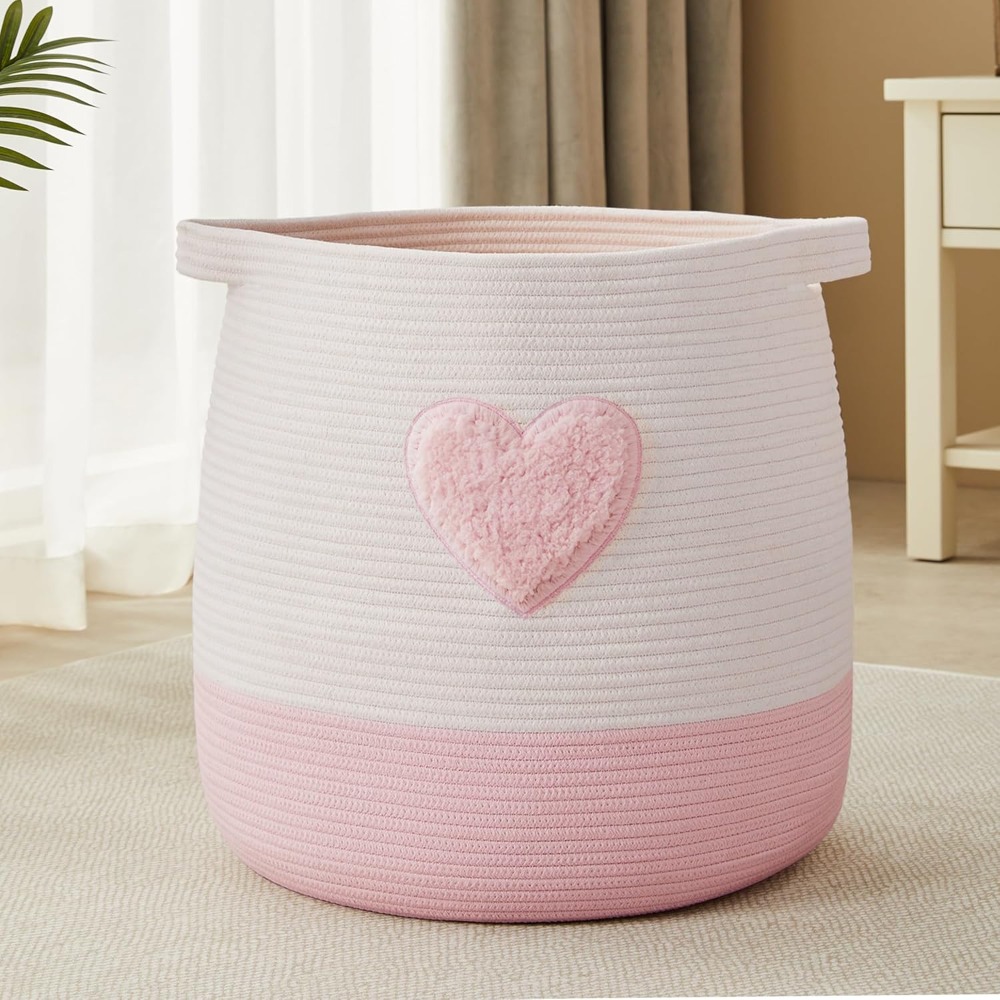 Baby Nursery Girl Room - Pink Laundry Basket Hamper for Kids