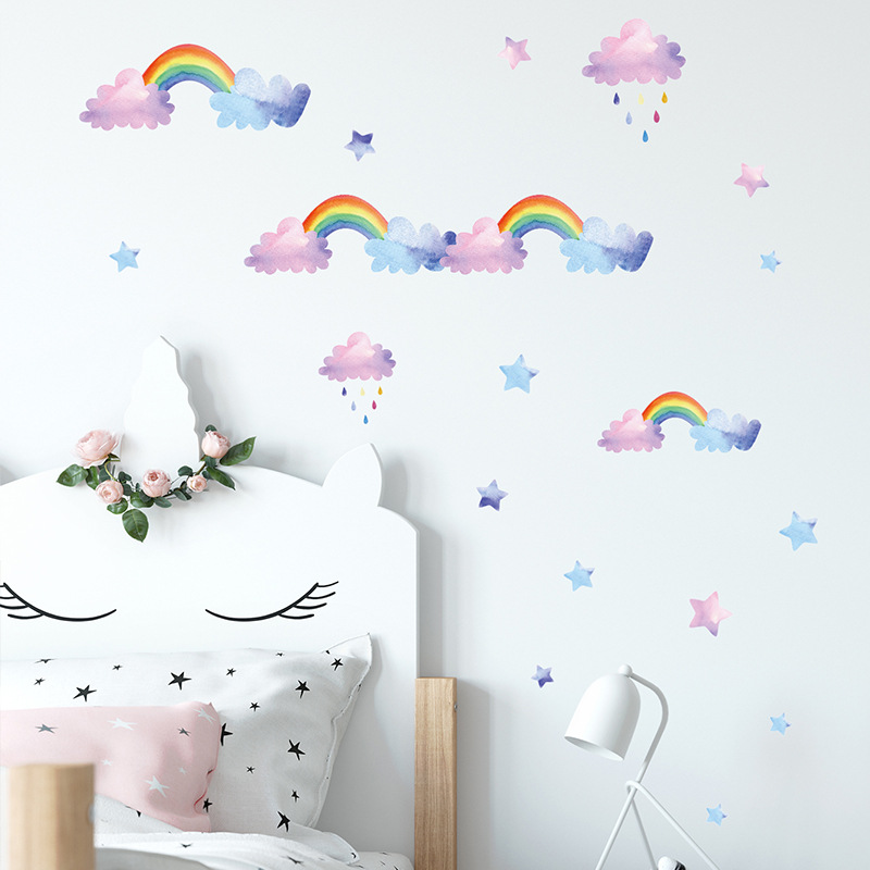 Baby Nursery Mural Wallpaper - Cartoon Cloud Rainbow Wall Stickers For