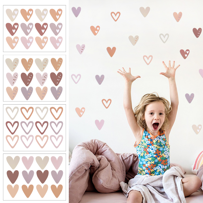 Baby Nursery Mural Wallpaper - 2pcs Lovely Hearts Ins Wall Sticker