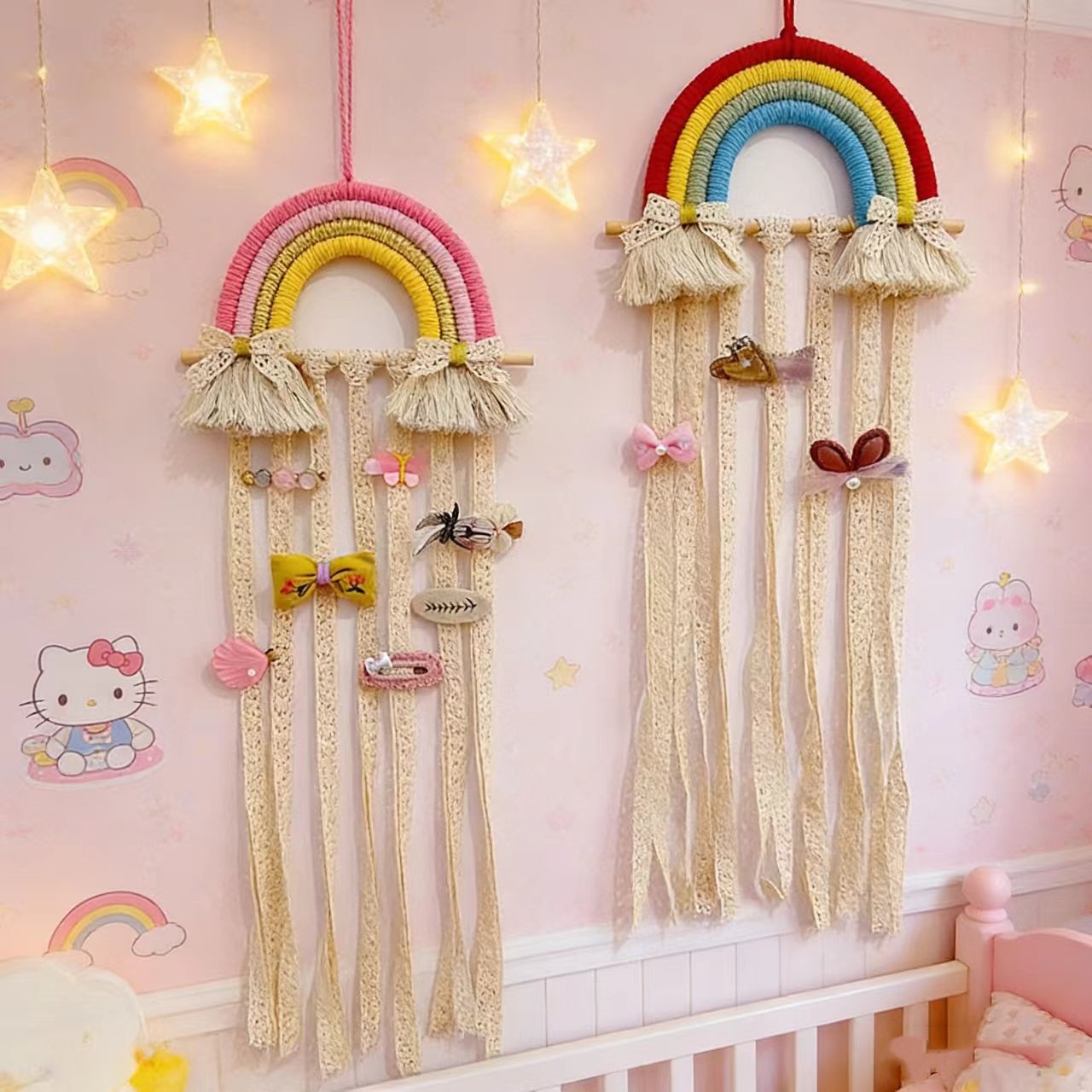 Baby Nursery Ideas Girl - Rainbow Macrame Hair Bows Holder Wall