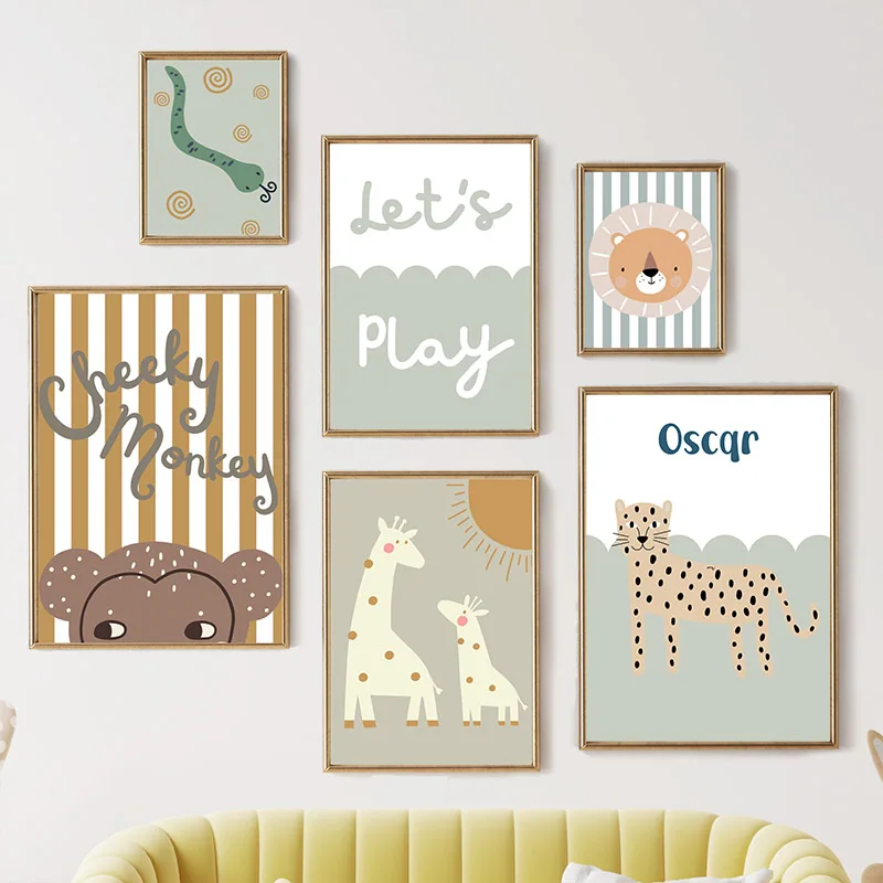Baby Nursery Posters - Cartoon Giraffe Leopard Lion Monkey Snake