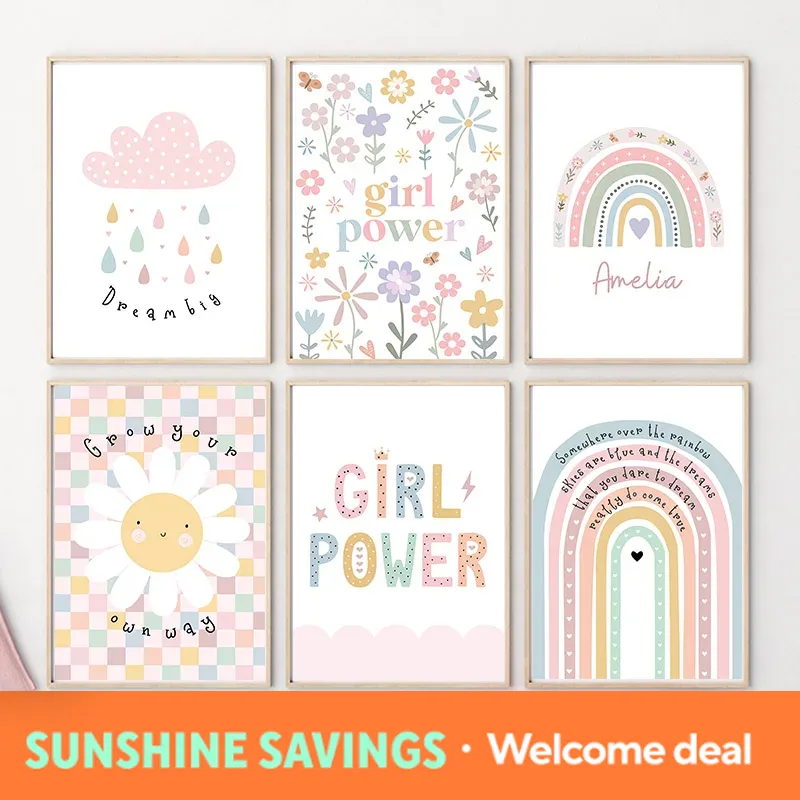 Baby Nursery Posters - Sun Flower Rainbow Cloud Heart Nursery