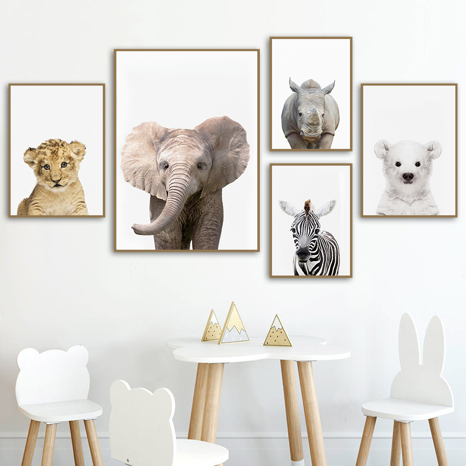 Baby Zoo Nursery - 1pc frameless Canvas Painting Baby Safari