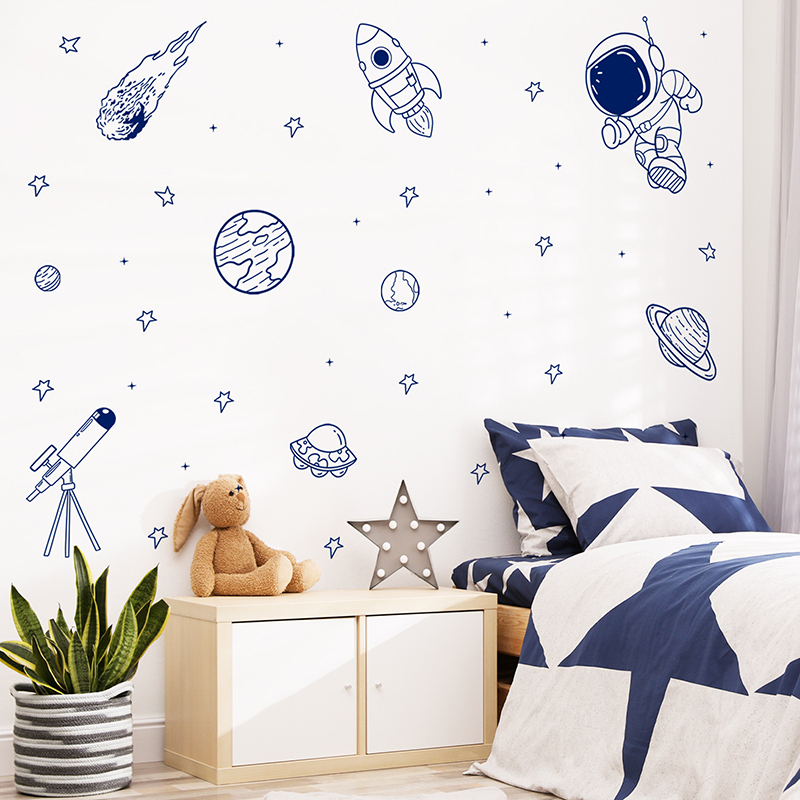 Baby Nursery Decals - Cartoon Universe Astronaut Planet Rocket Wall