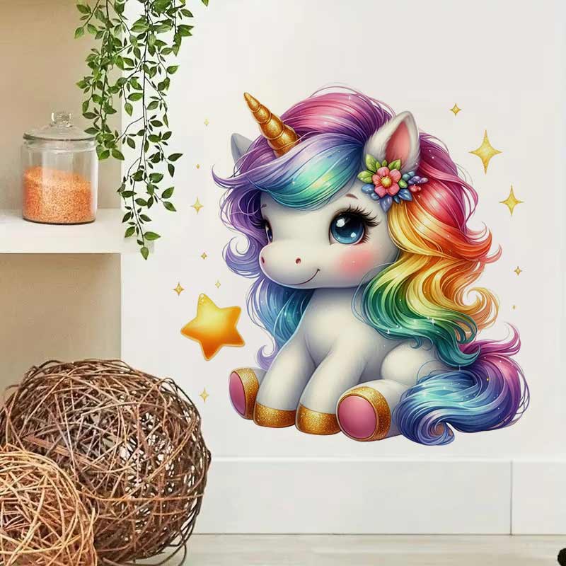 Baby Nursery Mural Wallpaper - Cute Rainbow Unicorn Wall Sticker Baby