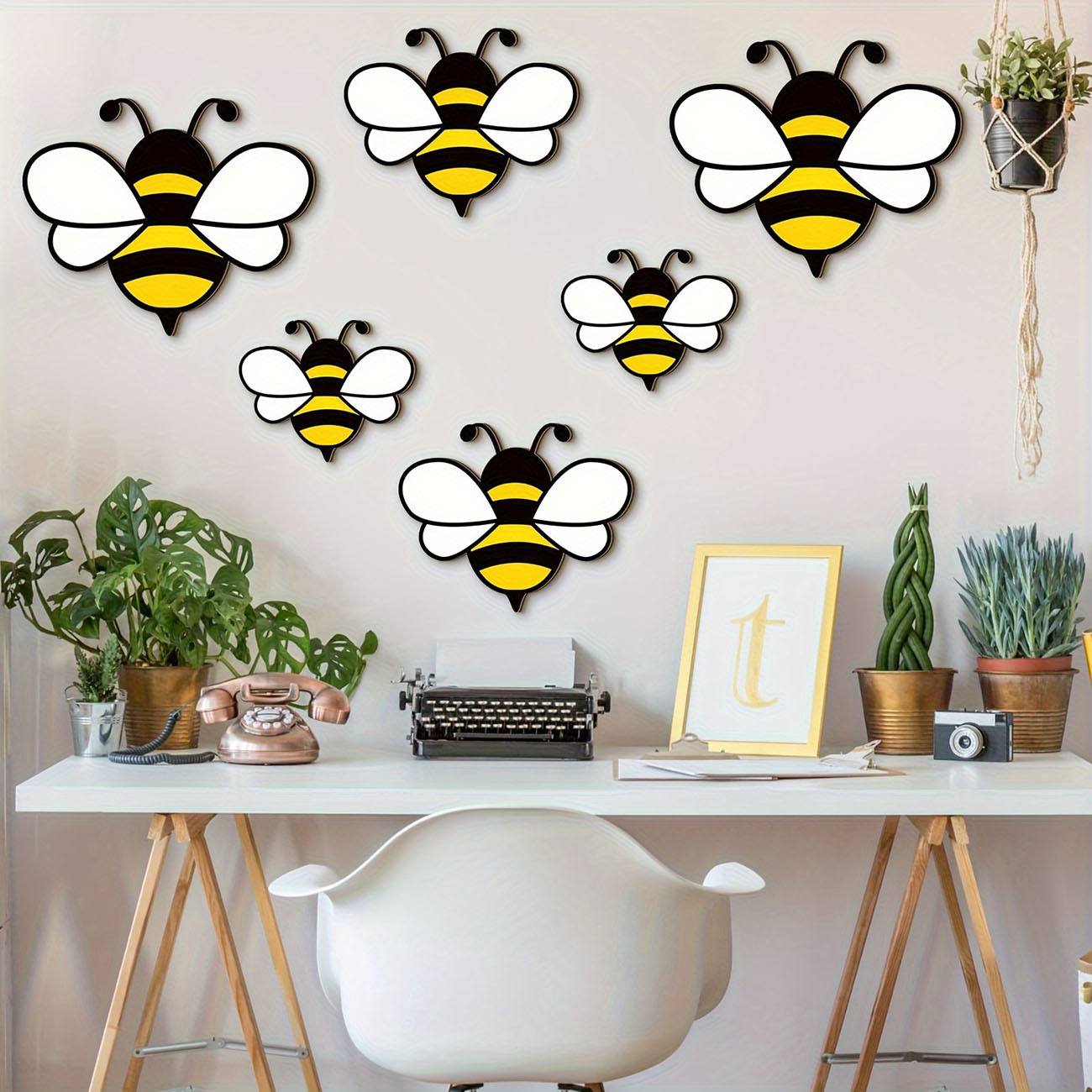 Baby Nursery Decals - 6Pcs Cute Bee Wooden Wall Stickers,