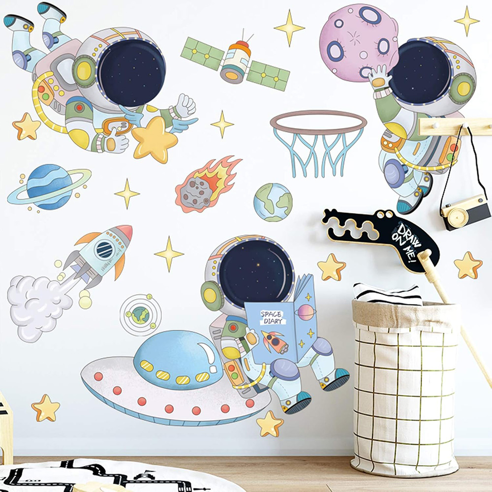 Baby Nursery Decals - Astronaut Planet Space Wall Stickers Kids