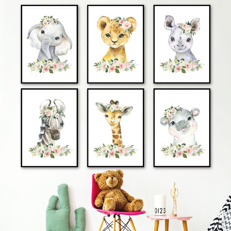 Floral Jungle Animals Canvas P - Baby Nursery Girl Room recension och pris