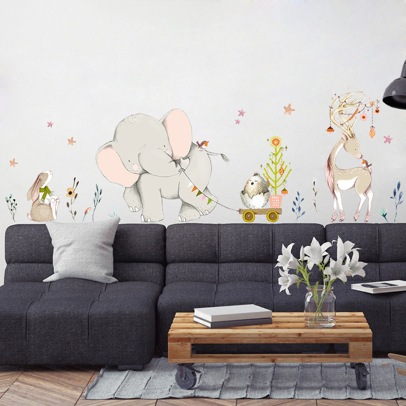 Happy Baby Elephant Bunny Wall - Baby Nursery Mural Wallpaper recension och pris