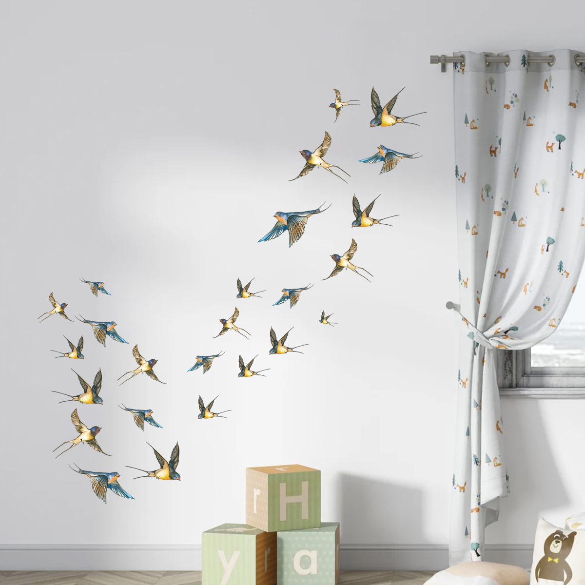 4Pcs Watercolor Multicolor Bir - Baby Nursery Decals recension och pris