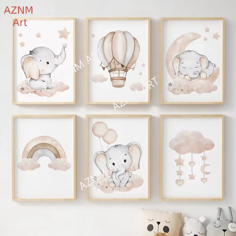 Elephant Balloon Rainbow Moon  - Baby Nursery Posters recension och pris
