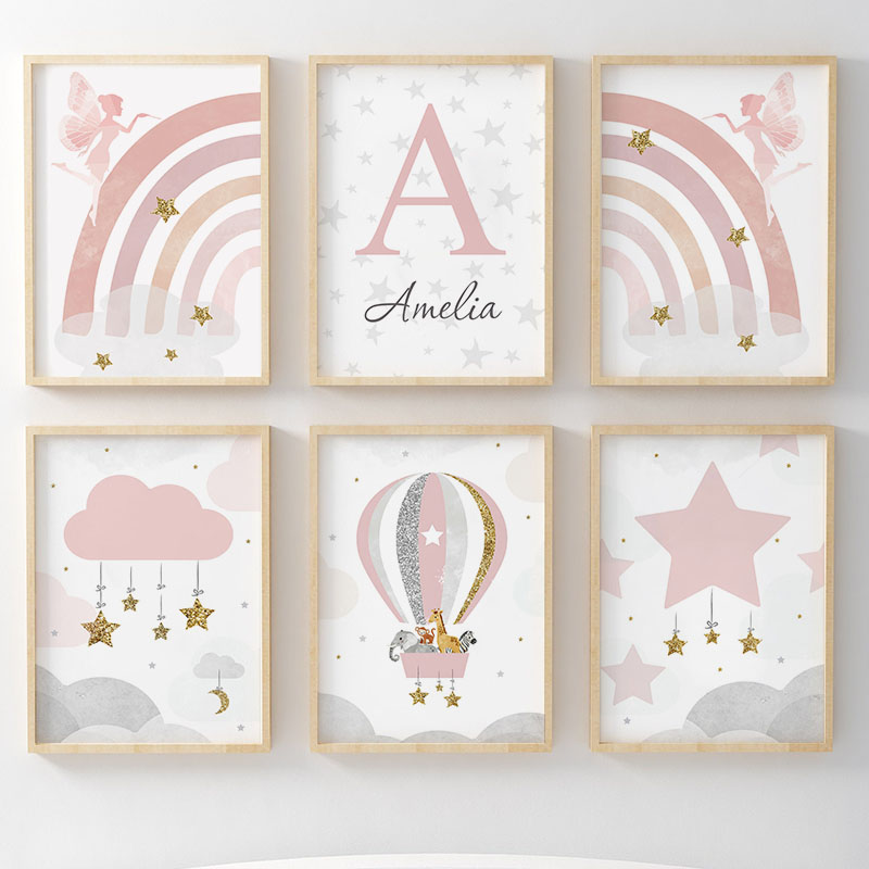 Pink Angel Girl Rainbow Wall A - Baby Nursery Girl Room recension och pris