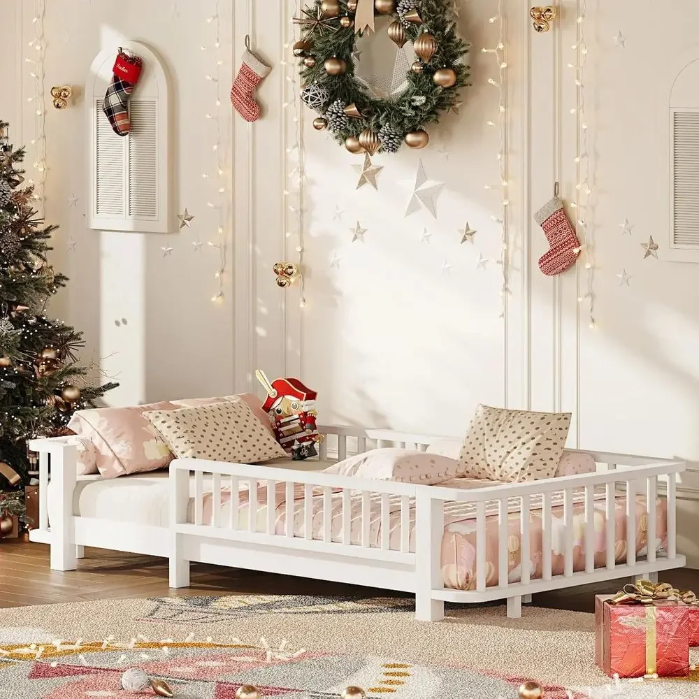 Solid Wood Twin Bed with Rails - Bed Rail Toddler recension och pris
