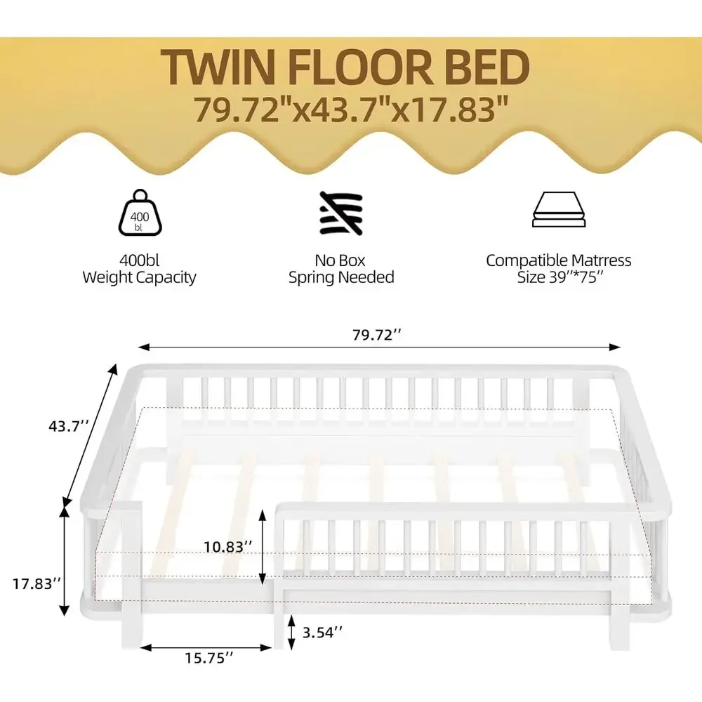 Solid Wood Twin Bed with Rails - Bed Rail Toddler recension och pris