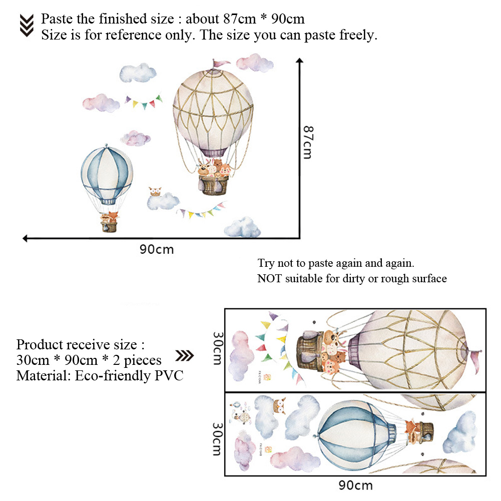 Cartoon Animal Hot Air Balloon - Baby Nursery Mural Wallpaper recension och pris