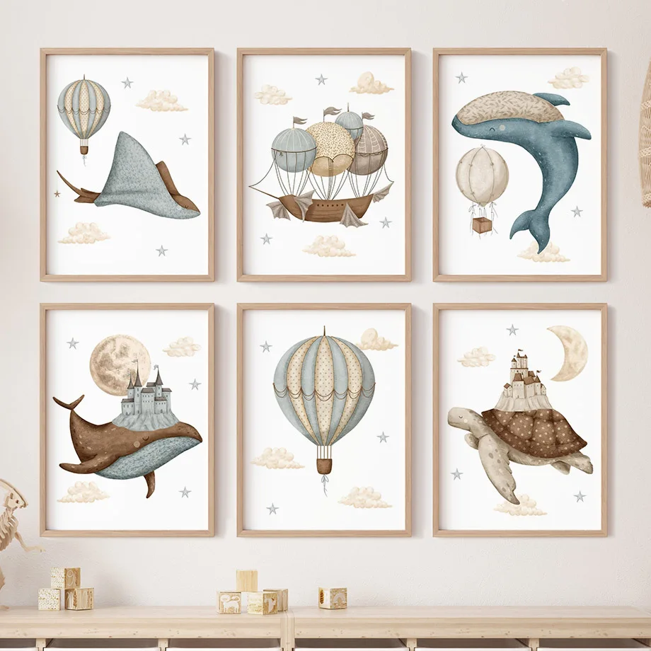 Whale Turtle Castle Balloon No - Baby Nursery Posters recension och pris