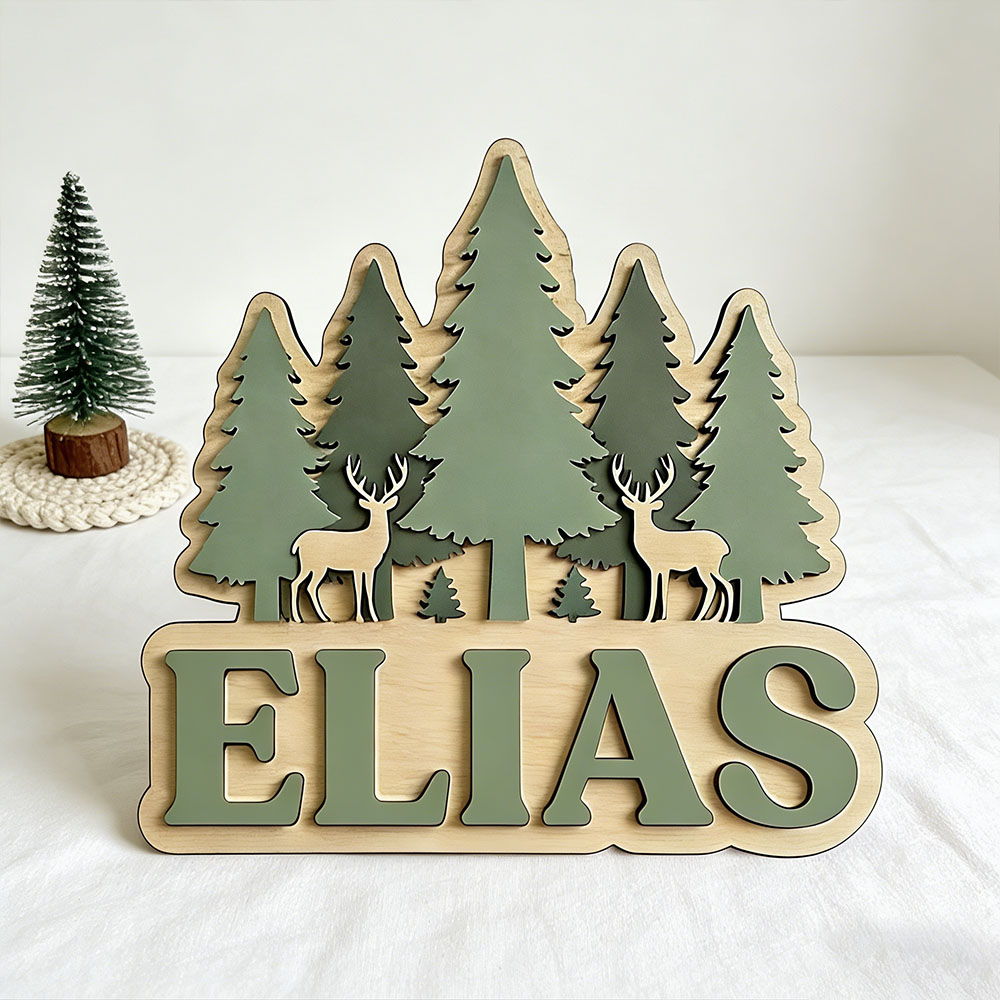 Custom Forest Elk Pine Tree Na - Baby Nursery Mountain Theme recension och pris
