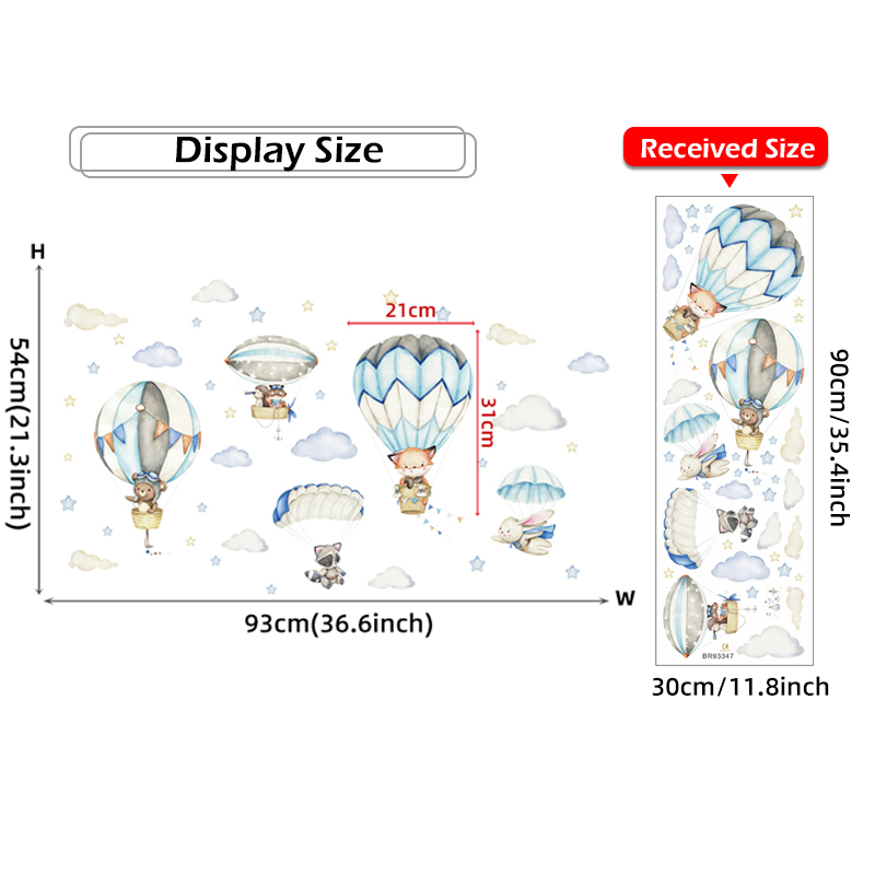 Cartoon Cute Animals Hot Air B - Baby Nursery Decals recension och pris