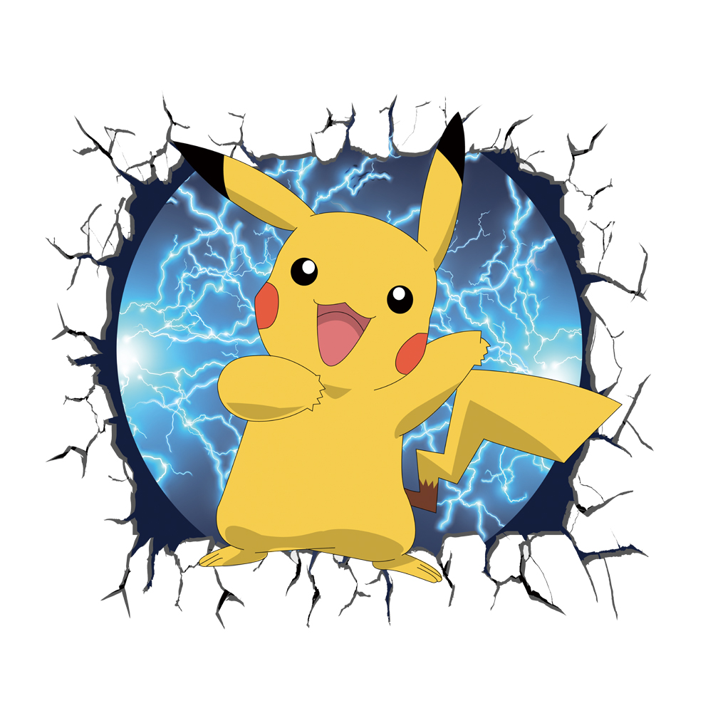 3D Broken Wall Cartoon Pikachu - Baby Nursery Decals recension och pris