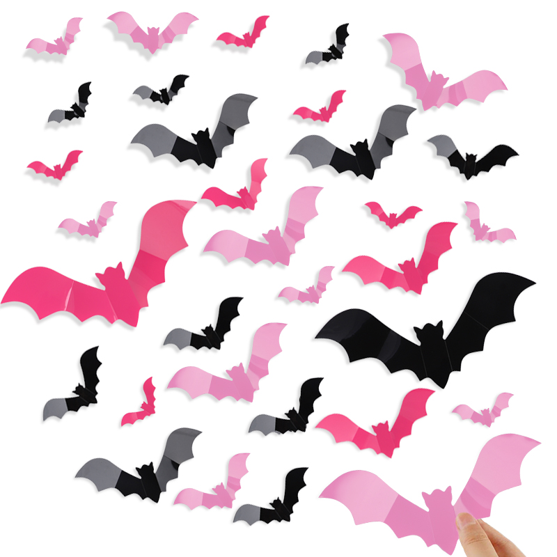 24/48Pcs Halloween Pink Bats W - Baby Nursery Decals recension och pris