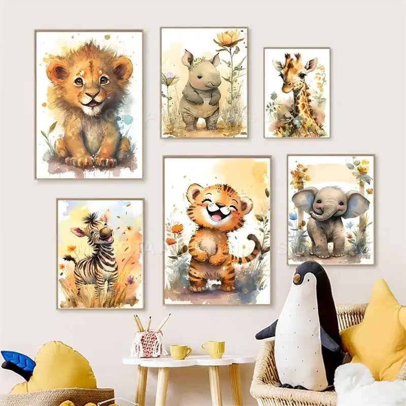Watercolor Lion Giraffe Tiger  - Baby Nursery Posters recension och pris