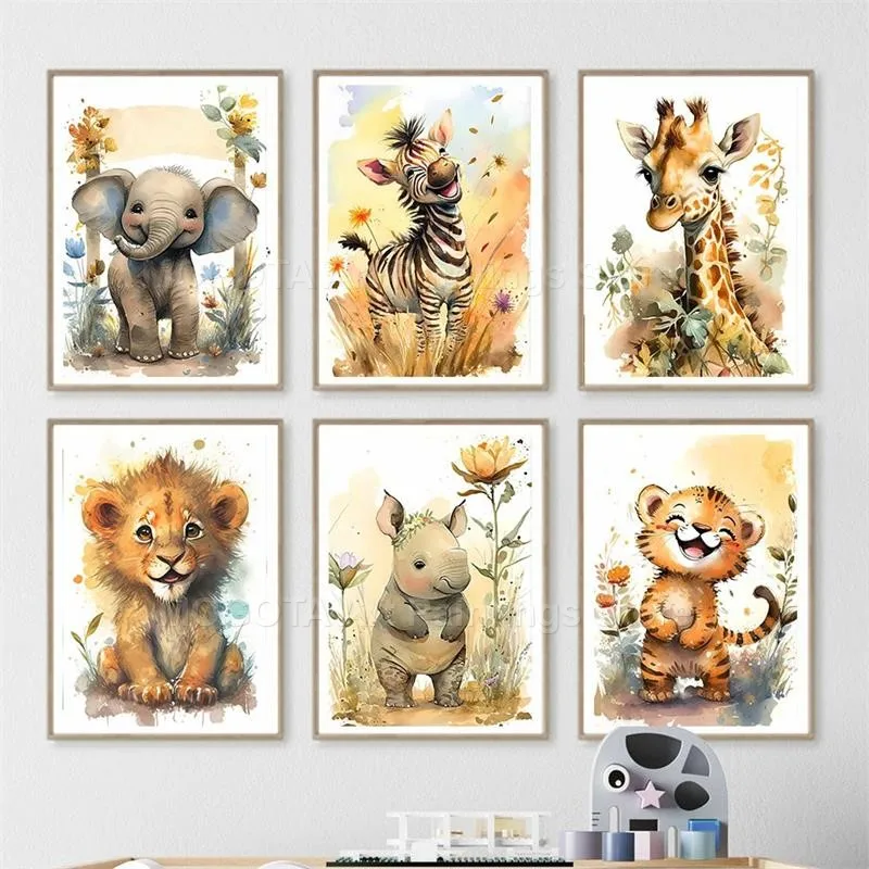 Watercolor Lion Giraffe Tiger  - Baby Nursery Posters recension och pris