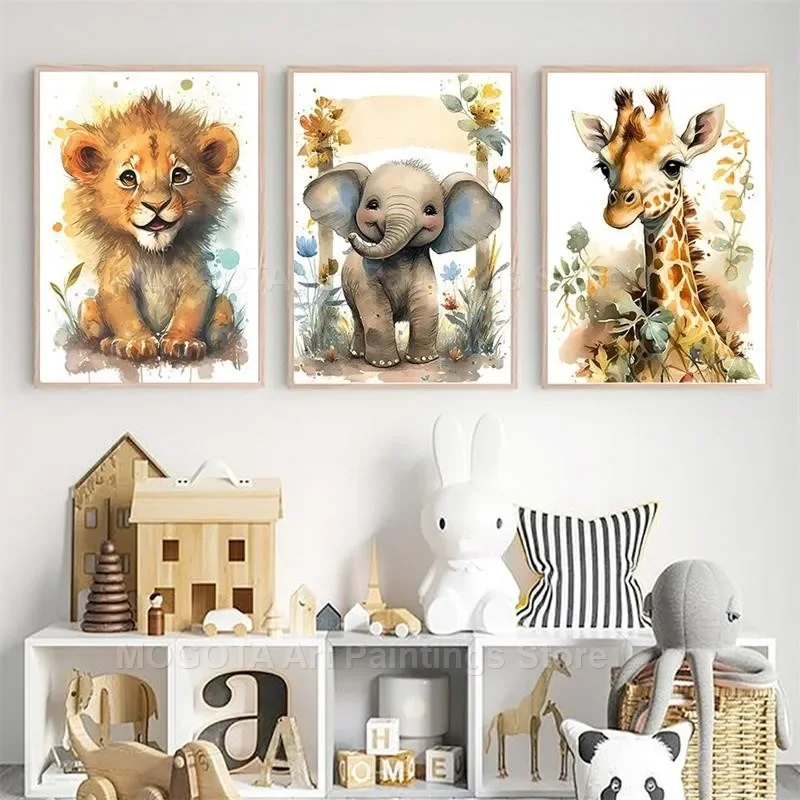 Watercolor Lion Giraffe Tiger  - Baby Nursery Posters recension och pris