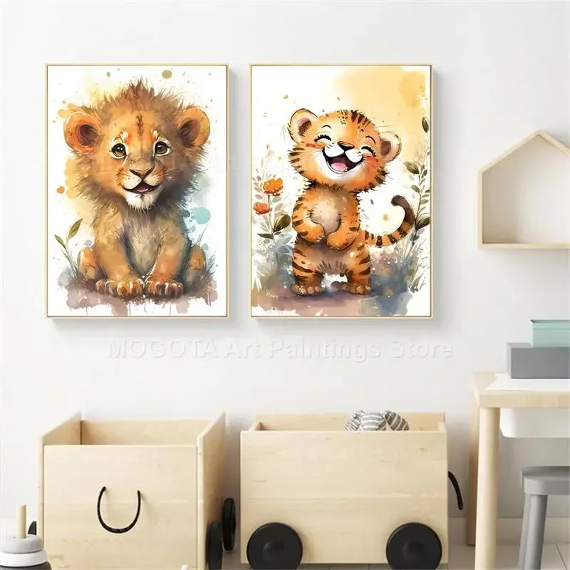 Watercolor Lion Giraffe Tiger  - Baby Nursery Posters recension och pris