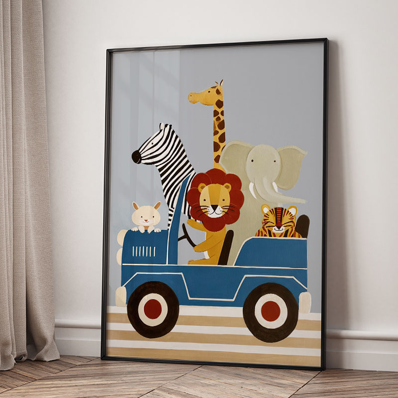 Funny Cartoon Animal Car Ballo - Baby Nursery Posters recension och pris