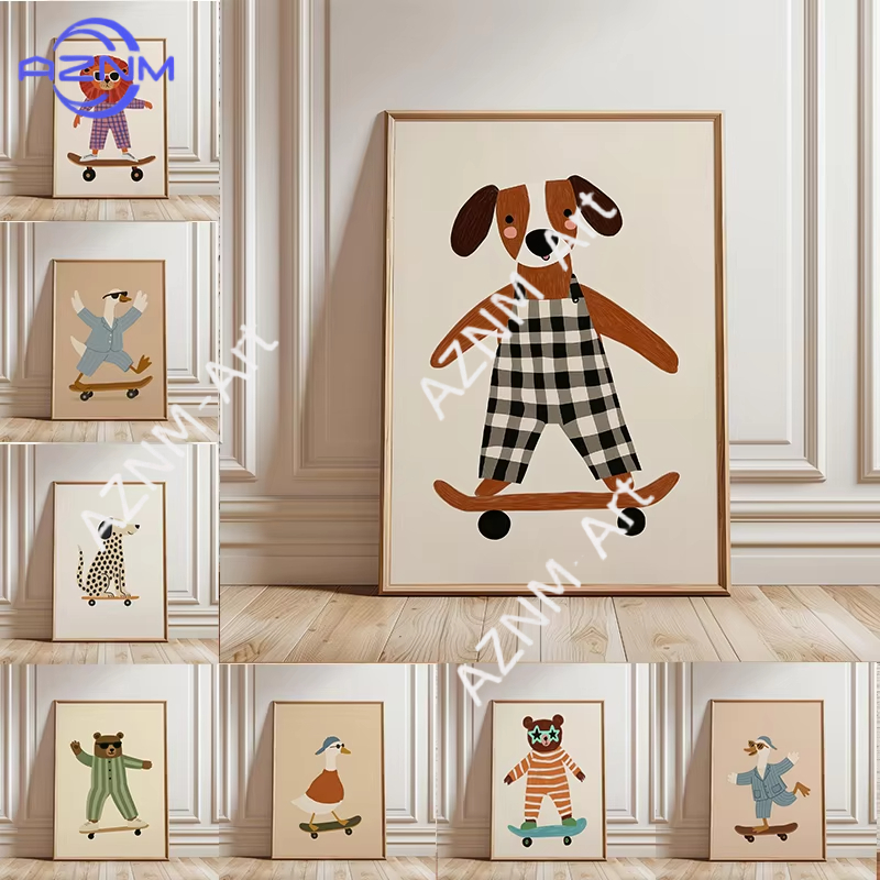 1PC Funny Animal Skateboarding - Baby Nursery Posters recension och pris