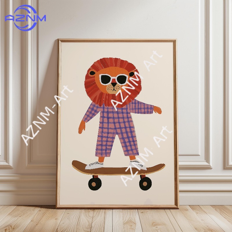 1PC Funny Animal Skateboarding - Baby Nursery Posters recension och pris
