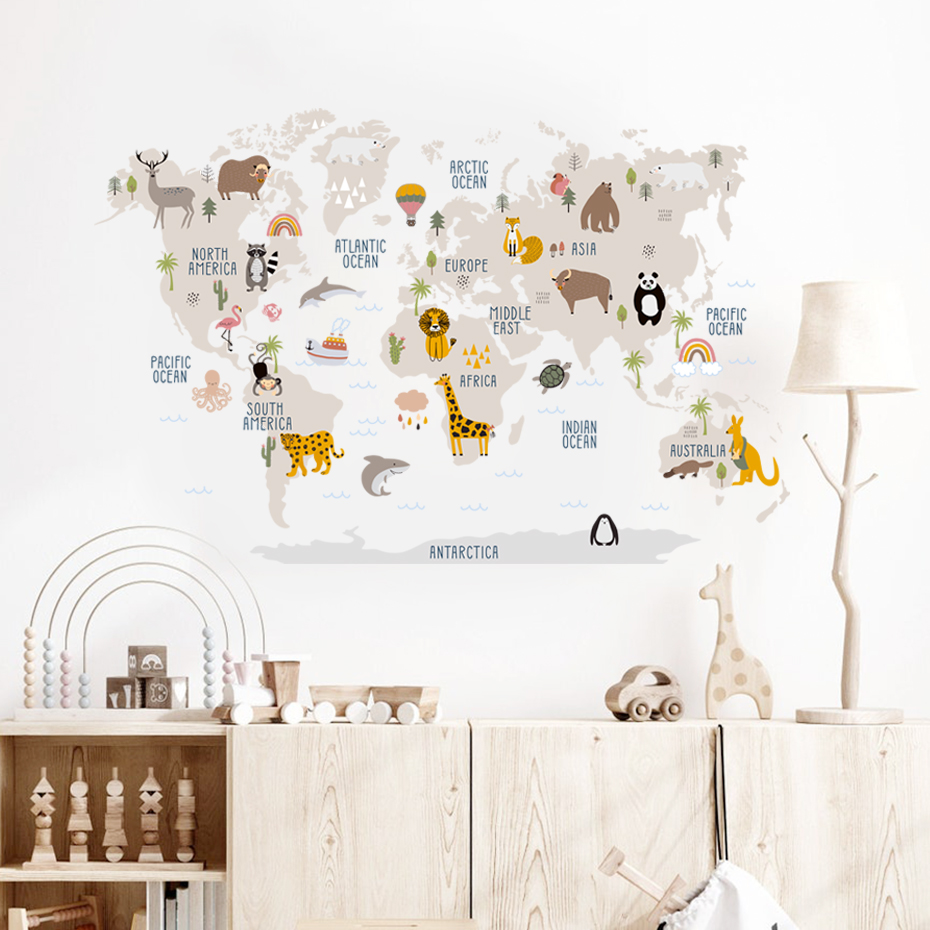 Watercolor  Cartoon World Map  - Baby Nursery Girl Room recension och pris
