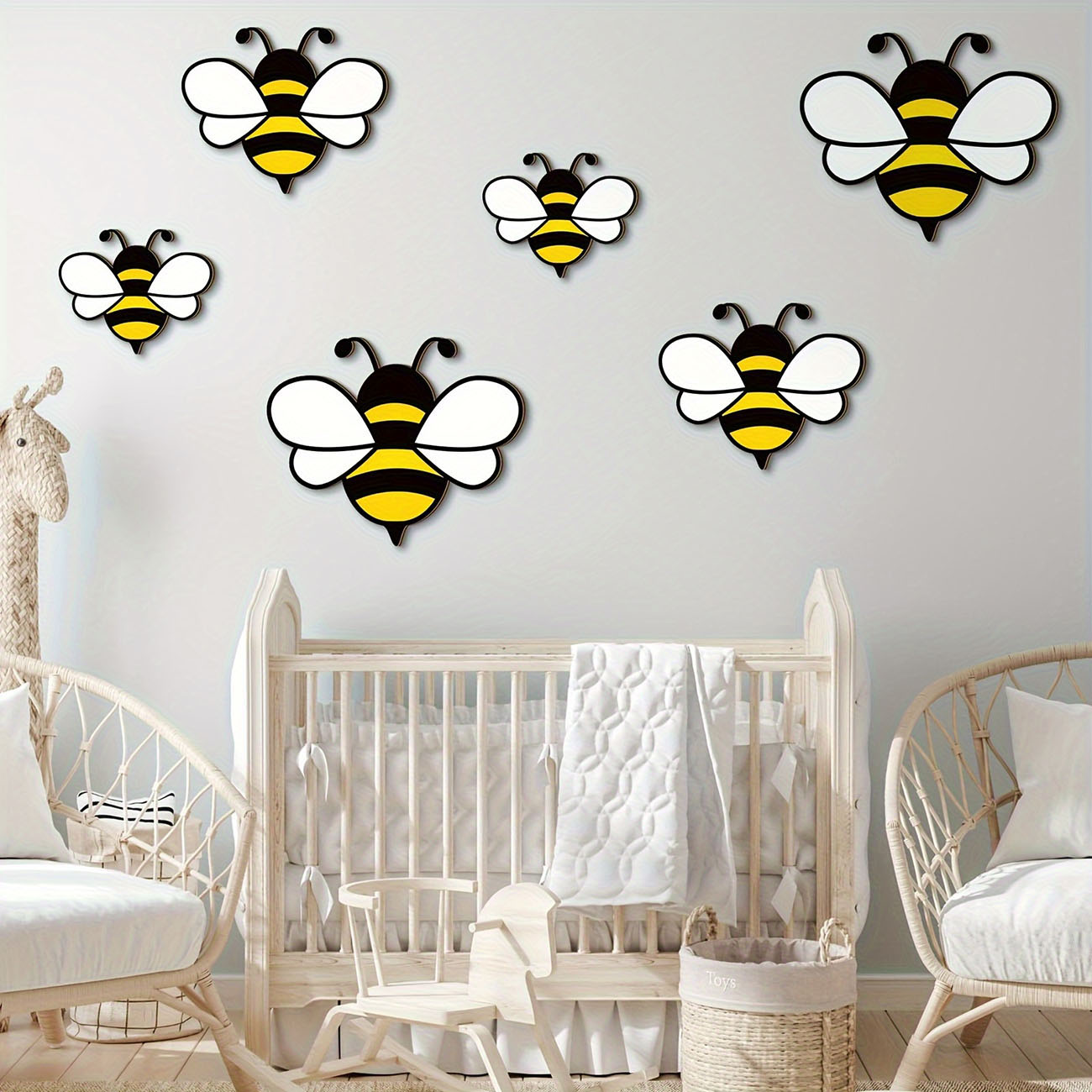6Pcs Cute Bee Wooden Wall Stic - Baby Nursery Decals recension och pris