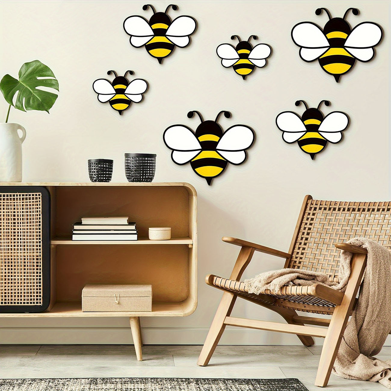 6Pcs Cute Bee Wooden Wall Stic - Baby Nursery Decals recension och pris