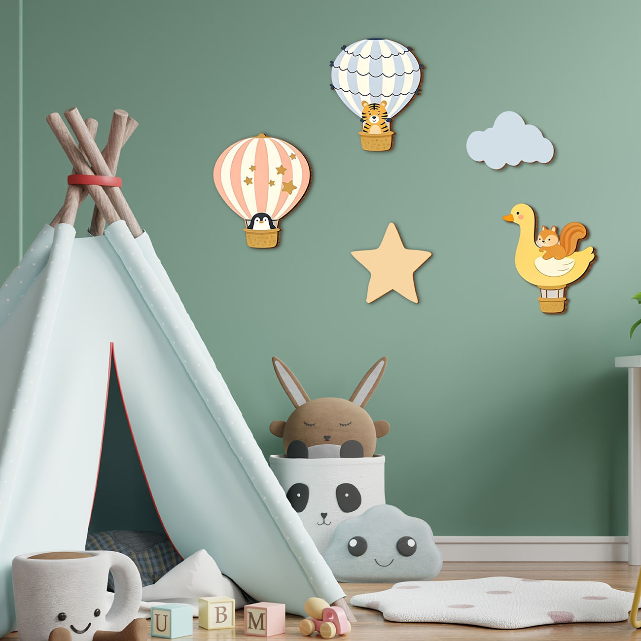 5Pcs Animal Hot Air Balloon Wo - Baby Nursery Decals recension och pris