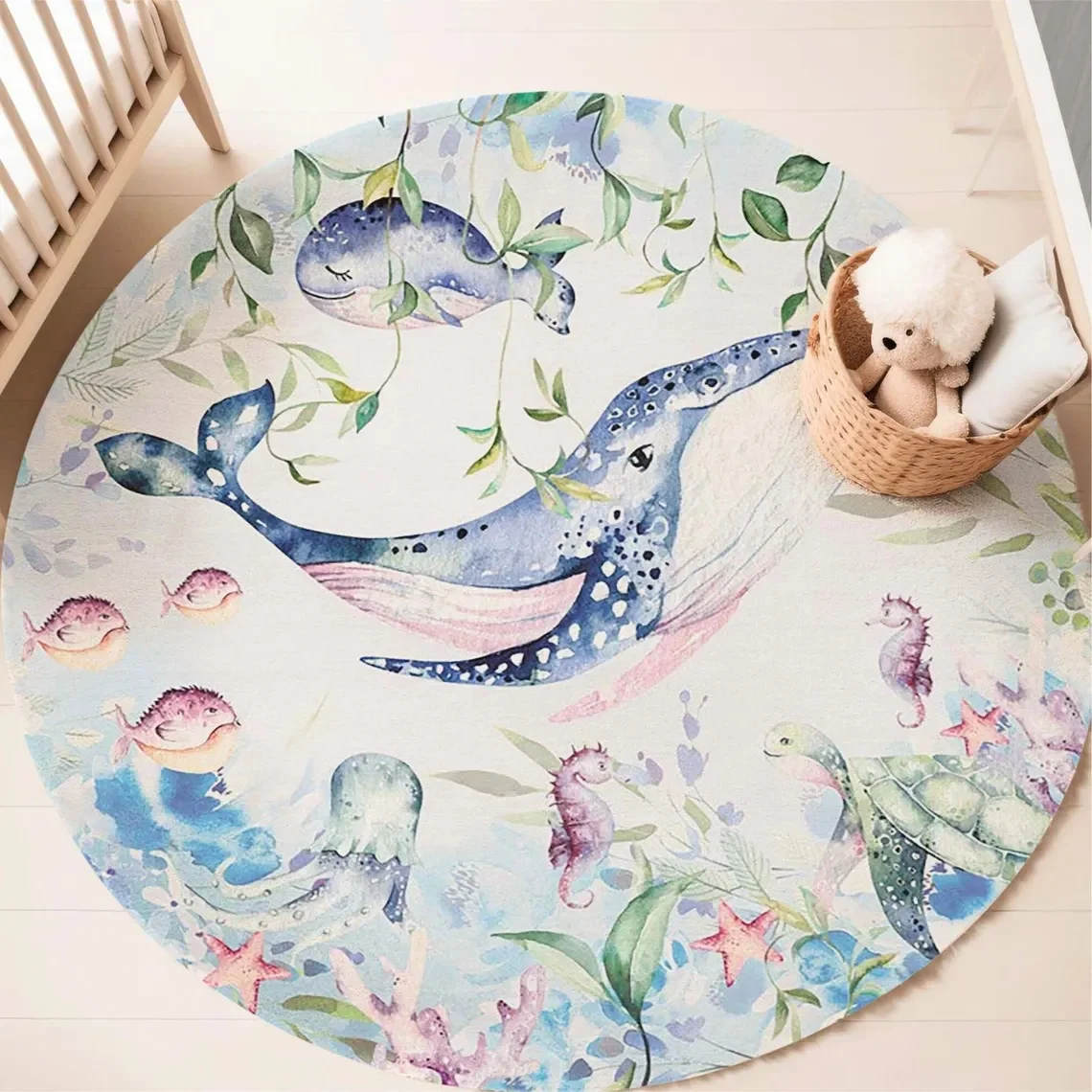 Blue Marine animal Round Carpe - Baby Nursery Sets recension och pris
