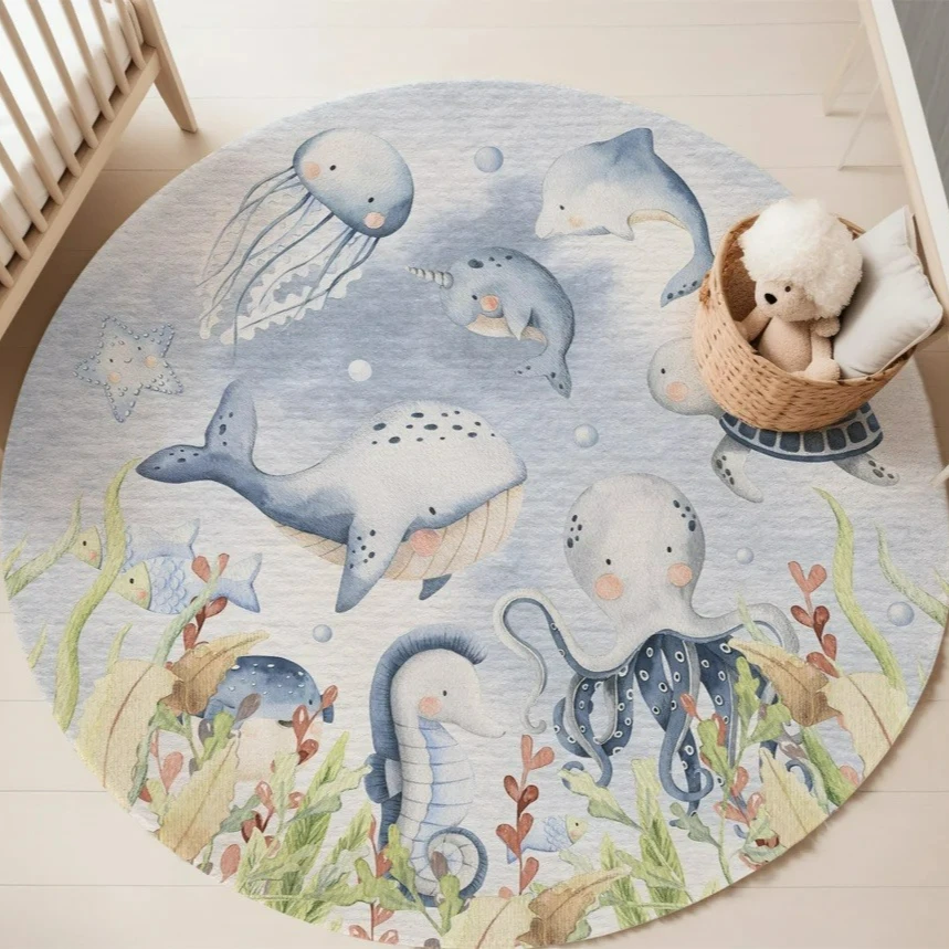 Blue Marine animal Round Carpe - Baby Nursery Sets recension och pris