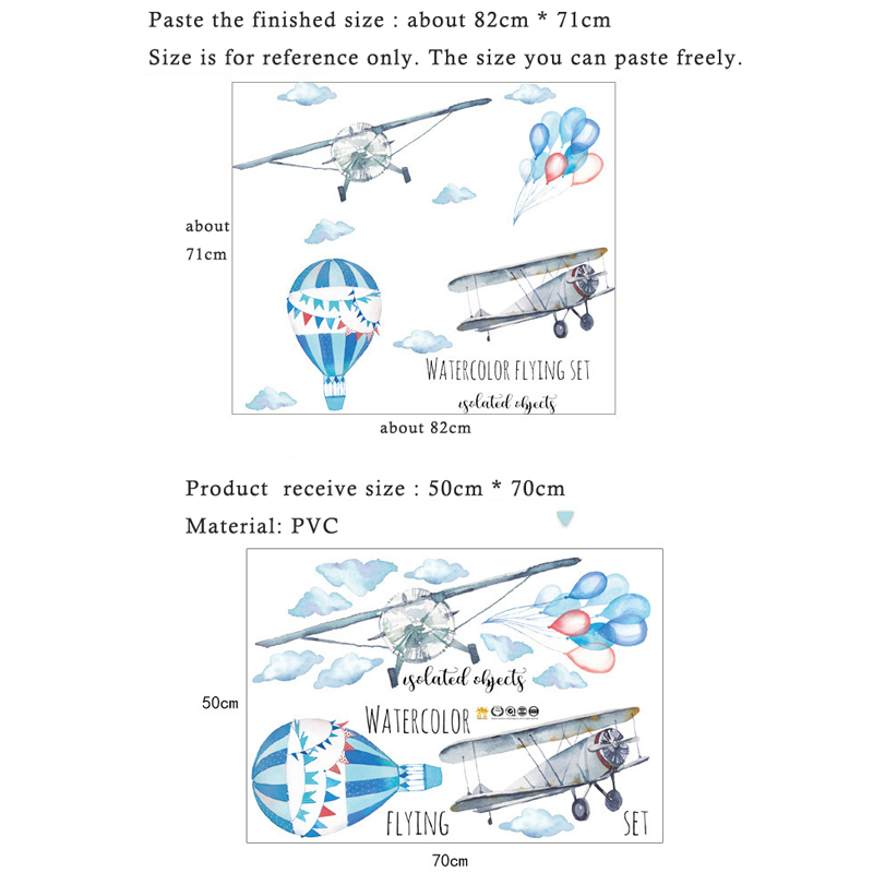 Watercolor Airplane Hot Air Ba - Baby Nursery Mural Wallpaper recension och pris
